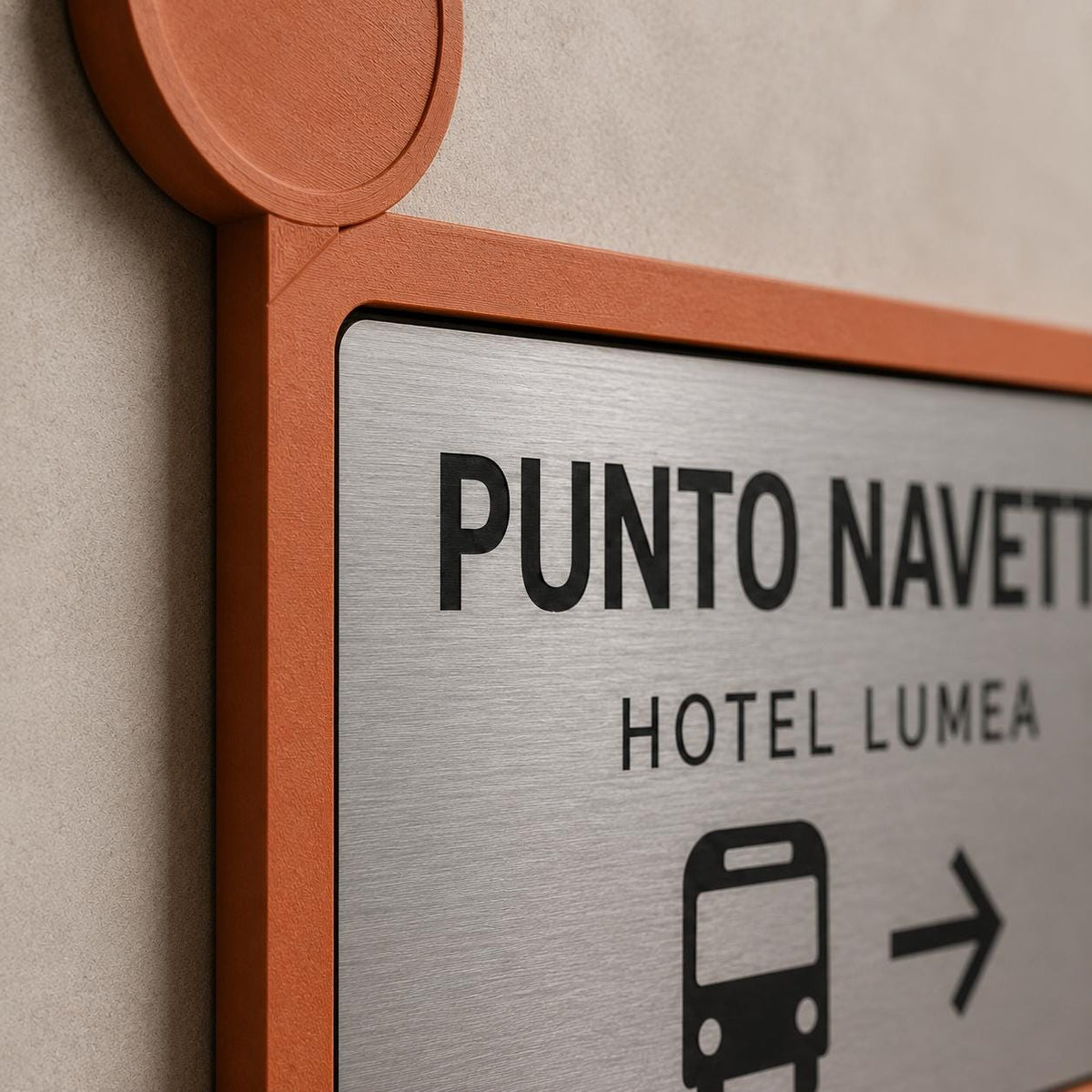 Targa Punto Navetta Personalizzata Linea Fermata | Segnaletica Shuttle Hotel in Rowmark e PLA 3D | Pezzo Singolo