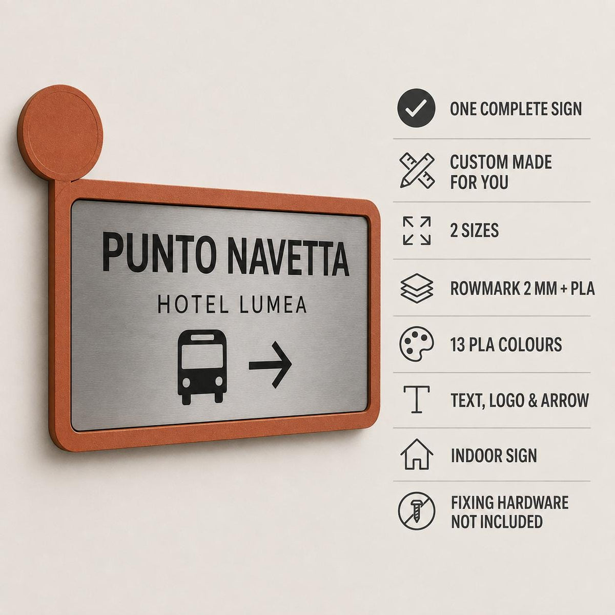 Targa Punto Navetta Personalizzata Linea Fermata | Segnaletica Shuttle Hotel in Rowmark e PLA 3D | Pezzo Singolo