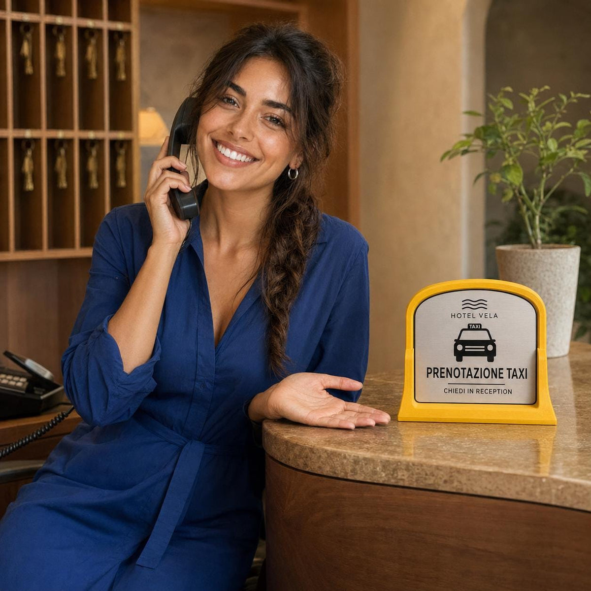 Targa Prenotazione Taxi Personalizzata Linea Tassametro | Segnaletica Hotel Reception in Rowmark e PLA 3D | Pezzo Singolo