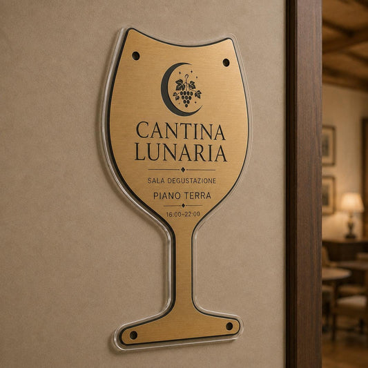 Targa a Calice Sala Degustazione Personalizzata | Plexiglas e Rowmark ABS | 4 Fori Ø10 mm | Pezzo Singolo