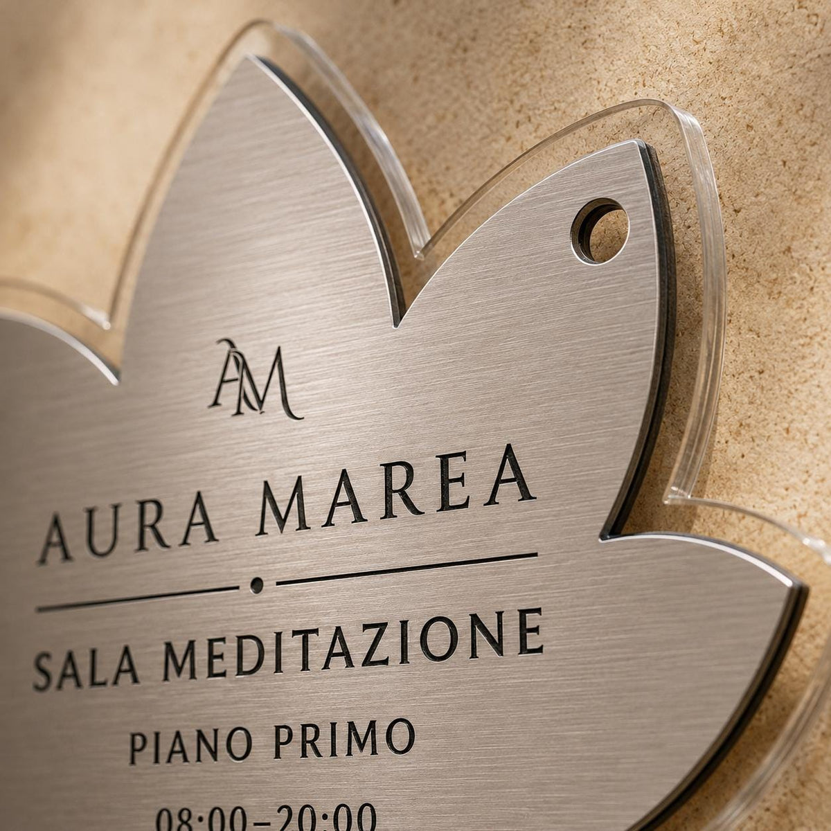 Targa a Loto Sala Meditazione Personalizzata | Plexiglas e Rowmark ABS | 4 Fori Ø10 mm | Pezzo Singolo