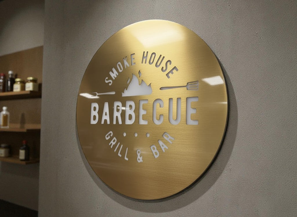 insegna a led retroilluminata in abs effetto ottone con logo insegna neon rgb personalizzata oer negozio locale moderno