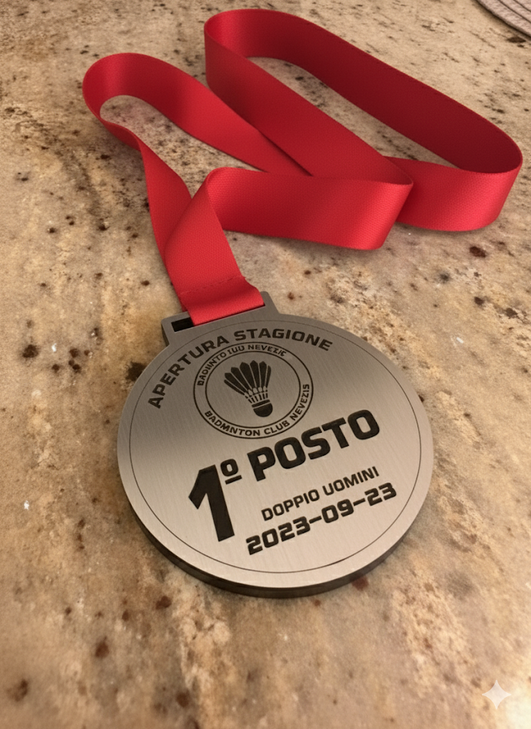medaglia in abs effetto argento acciaio con incisione per gare competioni corse maratone