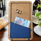 portaconto con ecopelle blu porta ricevuta Portaconto in legno personalizzato – Eleganza artigianale per la tua attività