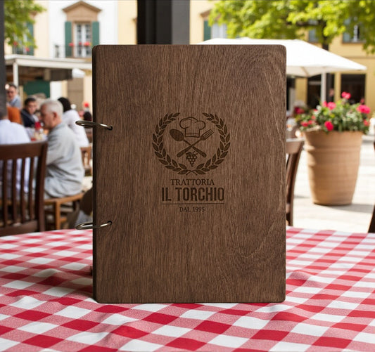 portamenu a5 Portamenu 10-50-100 pz in legno  personalizzati con incisione laser logo ristorante