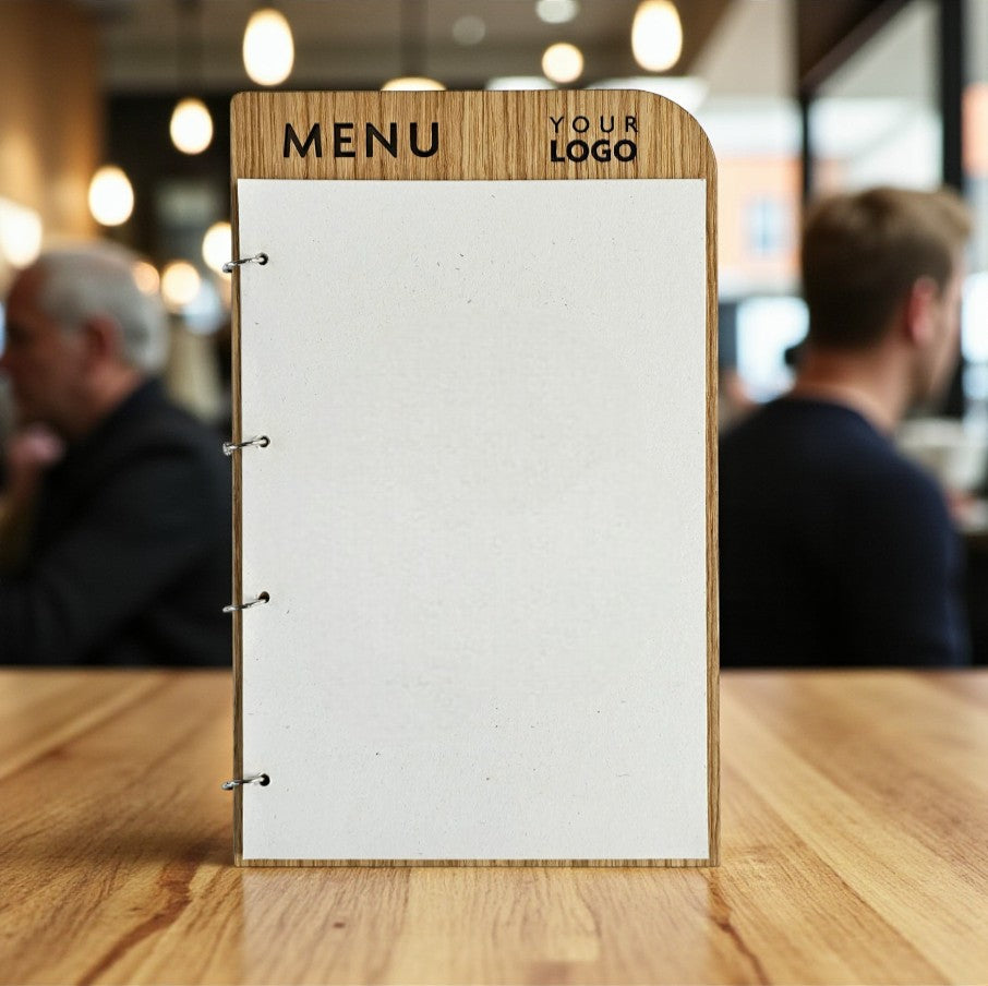 Porta menù in legno nero simil ebano formato A4/A5 per HoReCa (Hotel, Ristoranti, Bar), Porta menù personalizzato, Porta menù inciso con anelli, Menù con logo