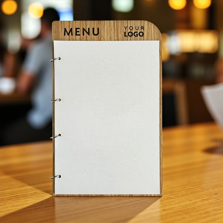 Porta menù in legno nero simil ebano formato A4/A5 per HoReCa (Hotel, Ristoranti, Bar), Porta menù personalizzato, Porta menù inciso con anelli, Menù con logo
