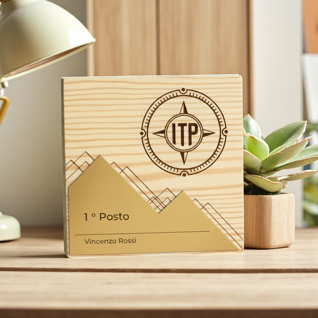 Trofeo in legno personalizzato in argento abs spazzolato e legno Premio Design personalizzato su misura Targa moderna in legno Corsa unica Personalizzato