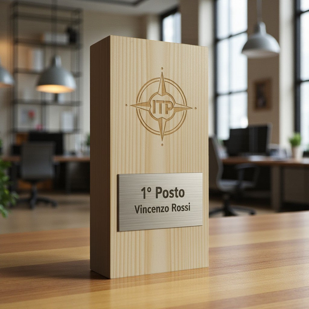 Trofeo blocco in legno personalizzato in argento abs spazzolato e legno Premio Design personalizzato su misura Targa moderna in legno Corsa unica Personalizzato