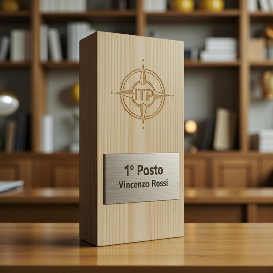 Trofeo blocco in legno personalizzato in argento abs spazzolato e legno Premio Design personalizzato su misura Targa moderna in legno Corsa unica Personalizzato