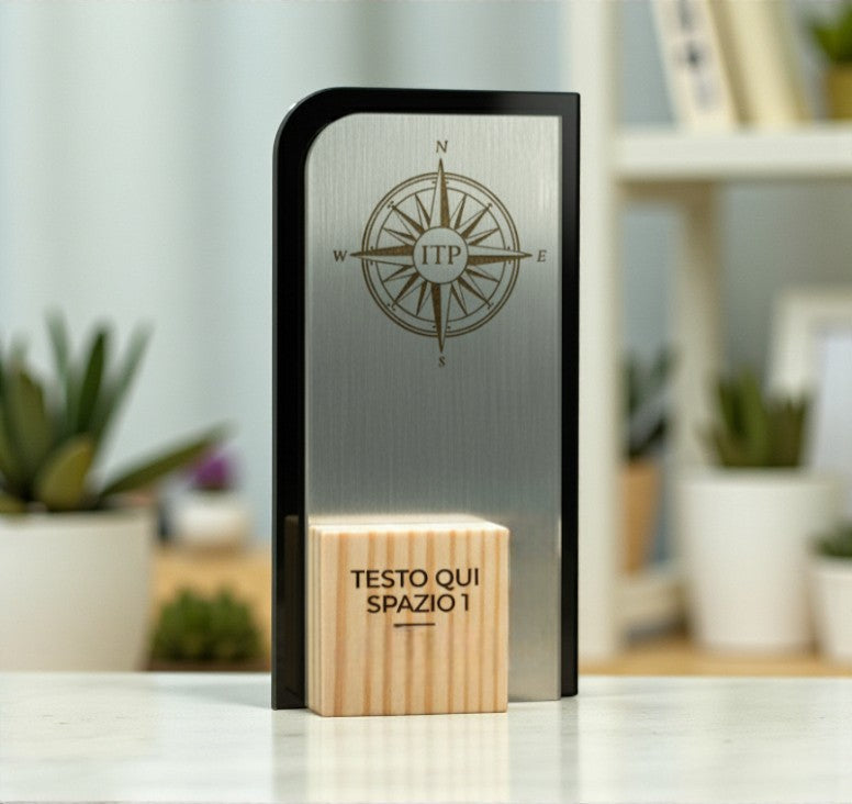 trofeo moderno acciaio in pino massello, premio quadrato personalizzato abbinato a cornice flessibile in ottone, targa di riconoscimento, targa per traguardo raggiunto