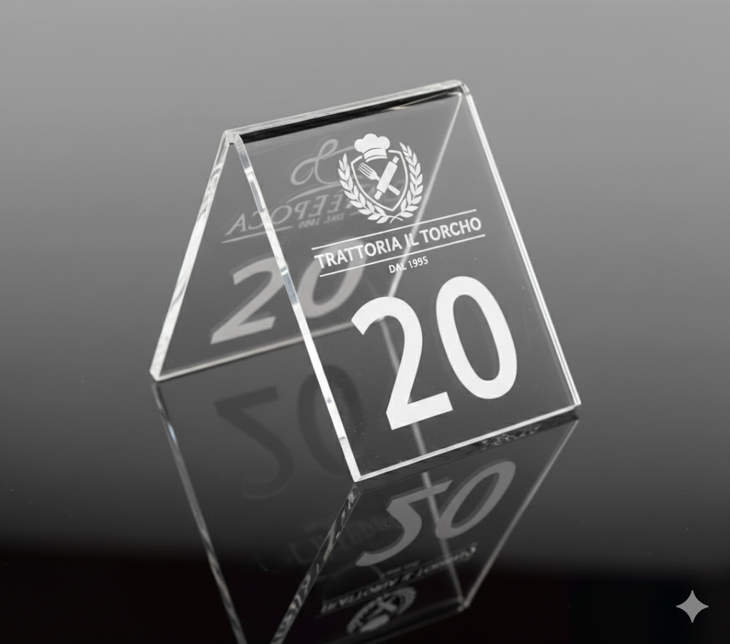 Cavalierino Segnatavolo/Menù in Plexiglass Specchiato NERO con Incisione Laser Personalizzata
