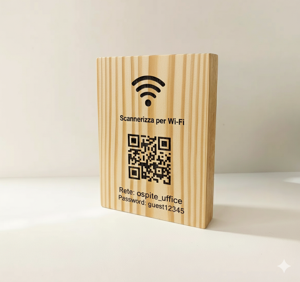 Totem in legno con QR Code inciso wifi  –Scansiona per il cartello WiFi - Cartello con codice QR in legno per l'accesso WiFi - Targa con codice QR WiFi in legno di quercia personalizzata - Cartello WiFi modificabile - QR per Business Cafe Hotel