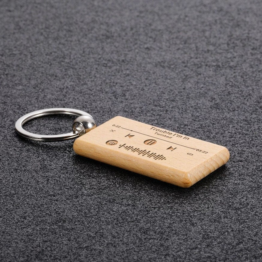 portachiavi in legno spotify personalizzato rotondo con logo aziendale –  eclaserstudiostore