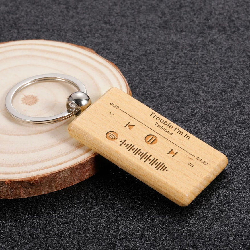 portachiavi in legno spotify personalizzato rotondo con logo aziendale, portachiavi personalizzato in legno personalizzato, portachiavi