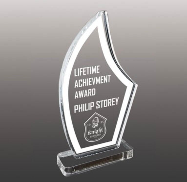 premio a forma di lama con decoro in plexiglas trofeo economici Mini premio acrilico inciso al laser personalizzato premiazione plexiglas