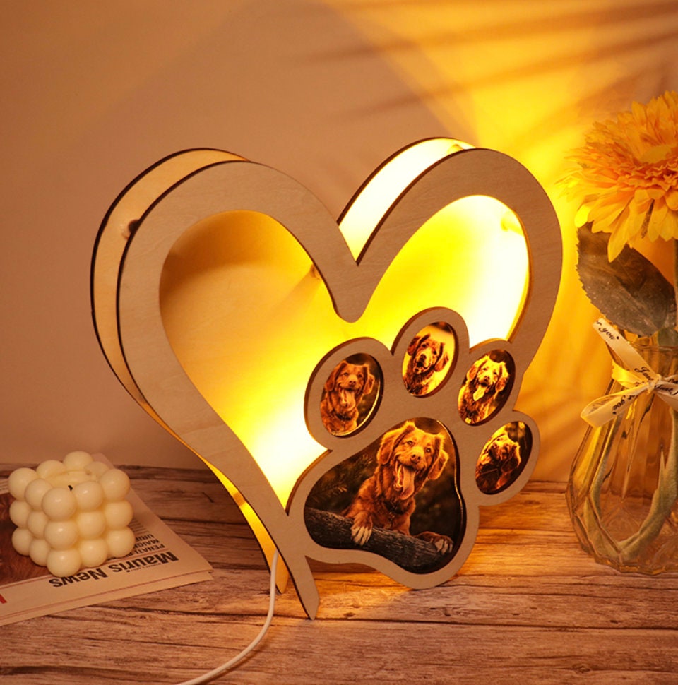 lampada cane zampa personalizzata con fotografia taglio laser regalo per fidanzati san valentino lampada ti amo lampada san valentino