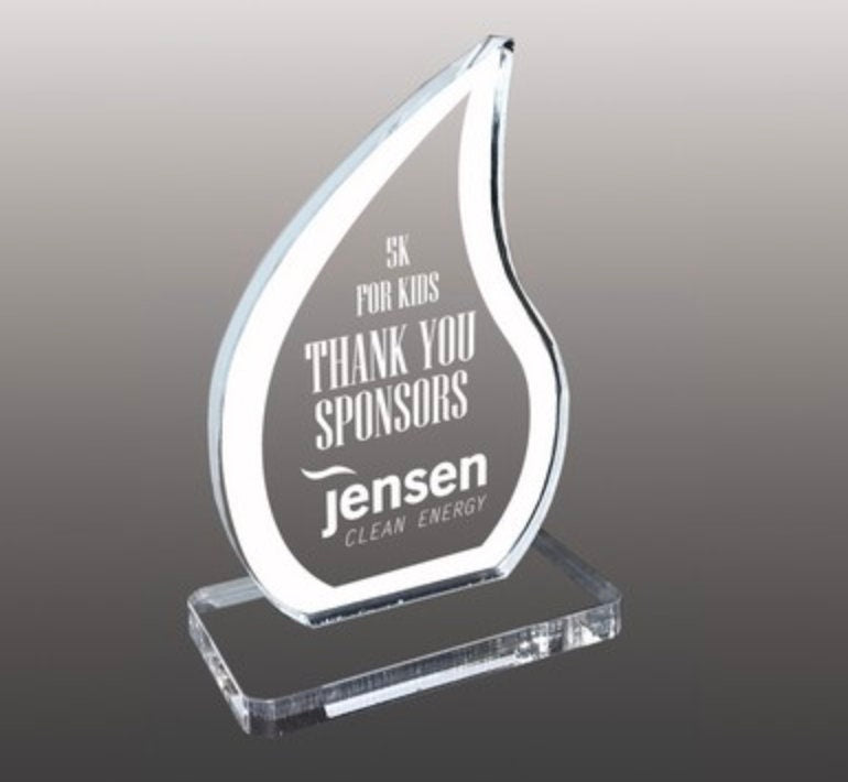 premio a forma di goccia con decoro in plexiglas trofeo economici Mini premio acrilico inciso al laser personalizzato premiazione