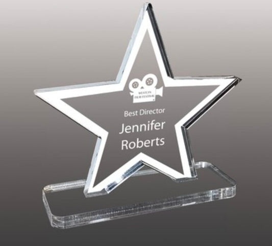 premio stella cinema in plexiglas trofeo economici Mini premio acrilico inciso laser personalizzato premiazione coppa premio a forma stella