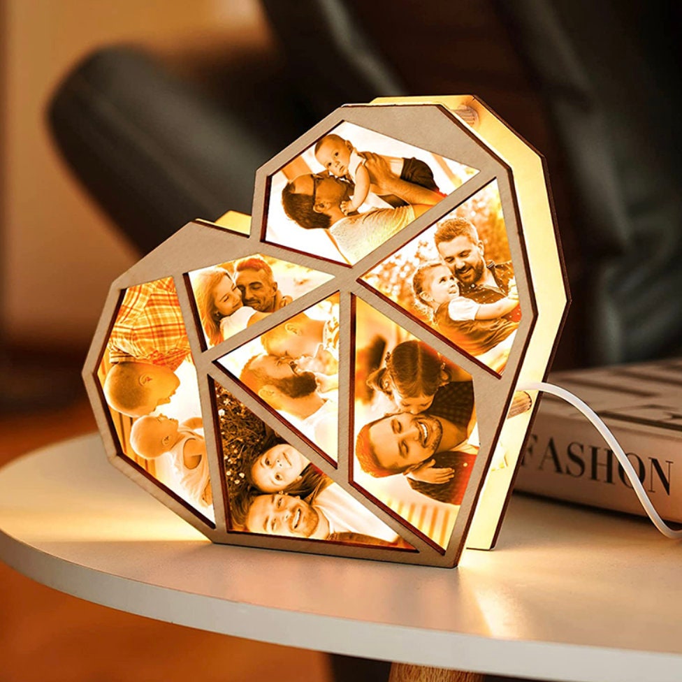 lampada cuore personalizzata con fotografia taglio laser regalo per fidanzati san valentino lampada ti amo lampada san valentino