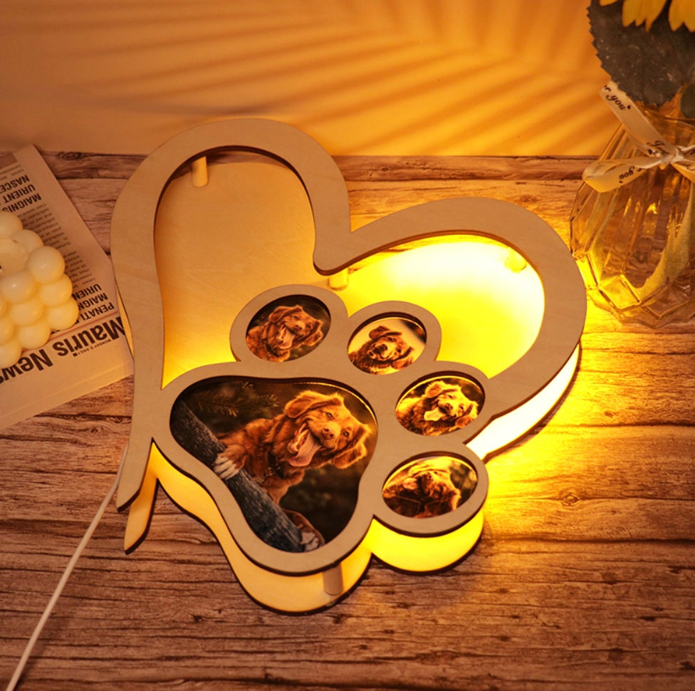 lampada cane zampa personalizzata con fotografia taglio laser regalo per fidanzati san valentino lampada ti amo lampada san valentino