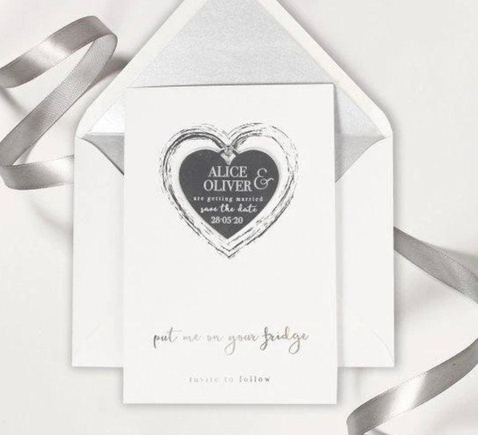 calamita cuore magnete personalizzato bomboniera in plexiglass specchiato rettangolare oro o argento Battesimo / Matrimonio / Nozze